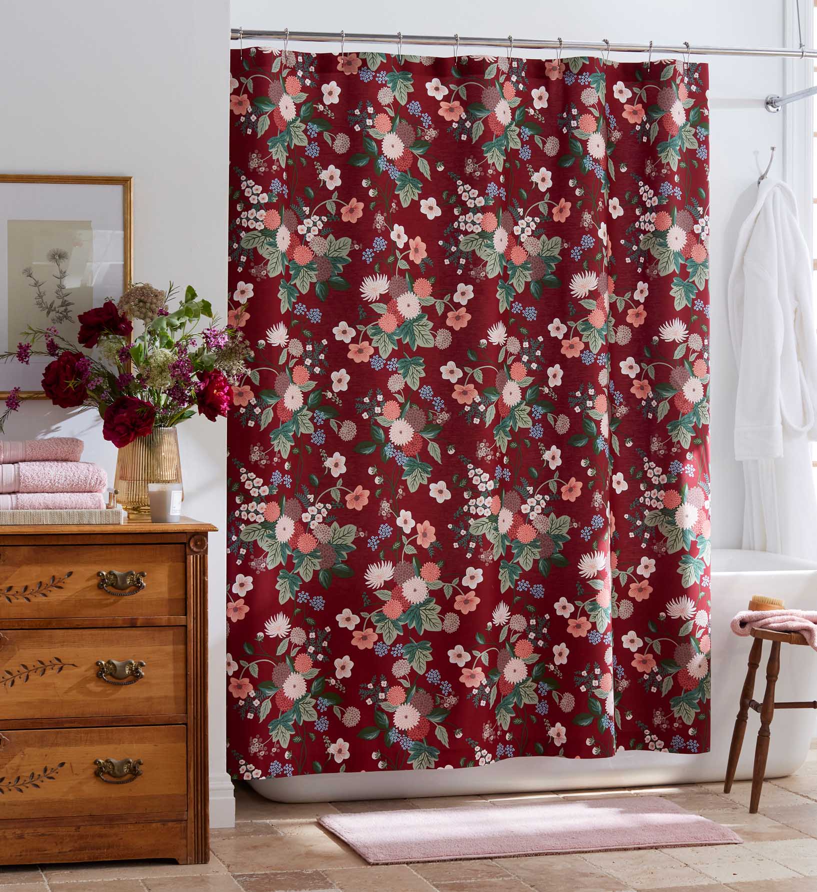 Percale Shower Curtain - Dahlia Merlot
