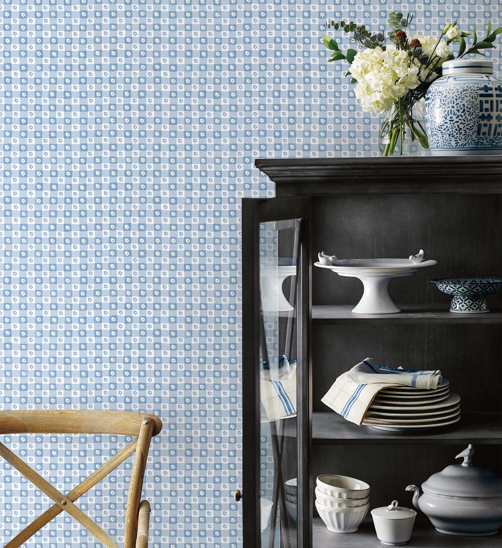 Daisy Gingham Peel & Stick Wallpaper - Blue