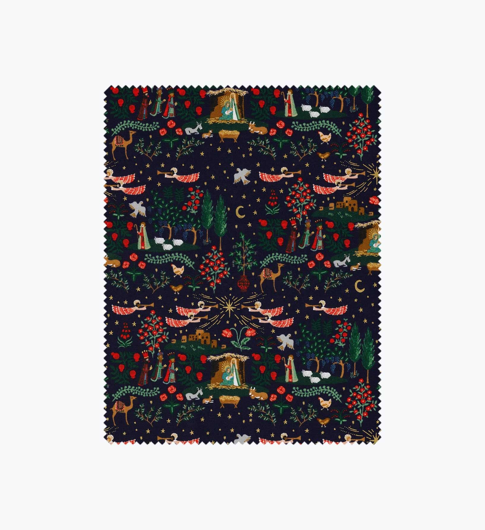 Nativity Cotton Metallic Fabric -  Navy and Gold