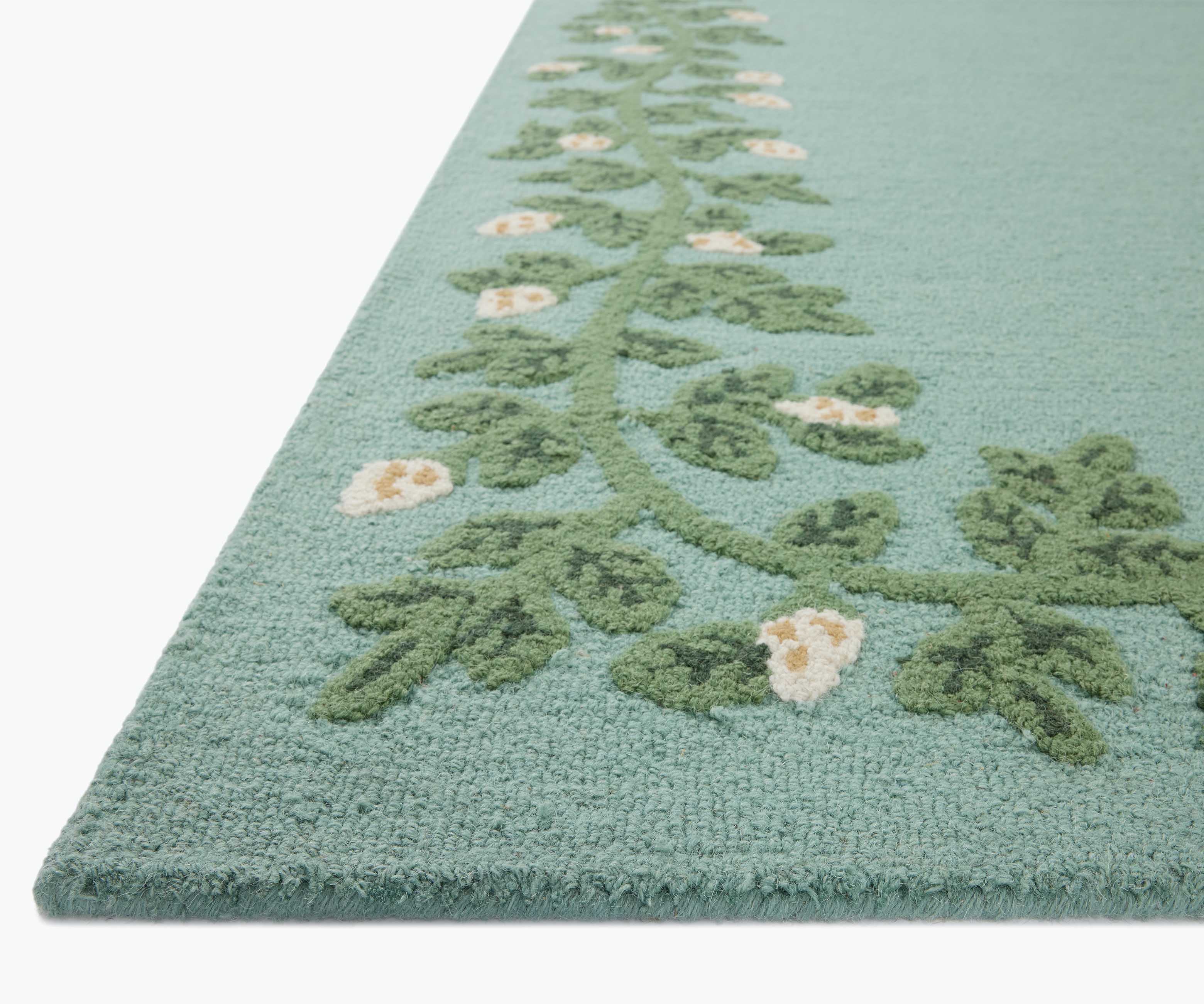 Highgrove Climbing Vines Wool Hooked Rug - Blue