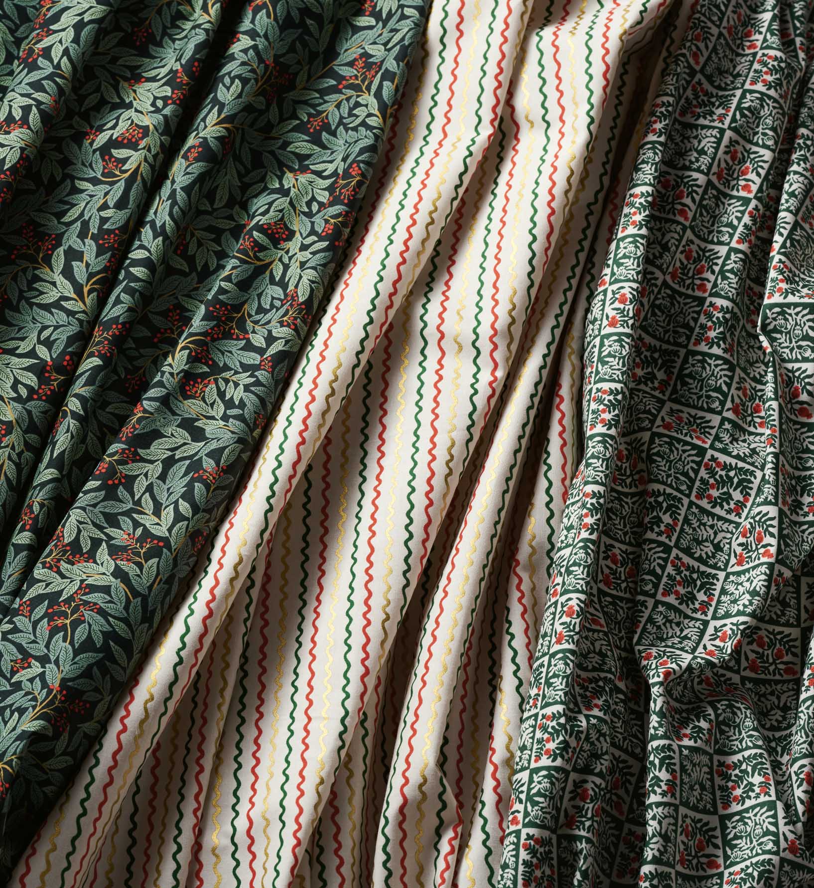 Ribbon Stripe Cotton Metallic Fabric - Cream