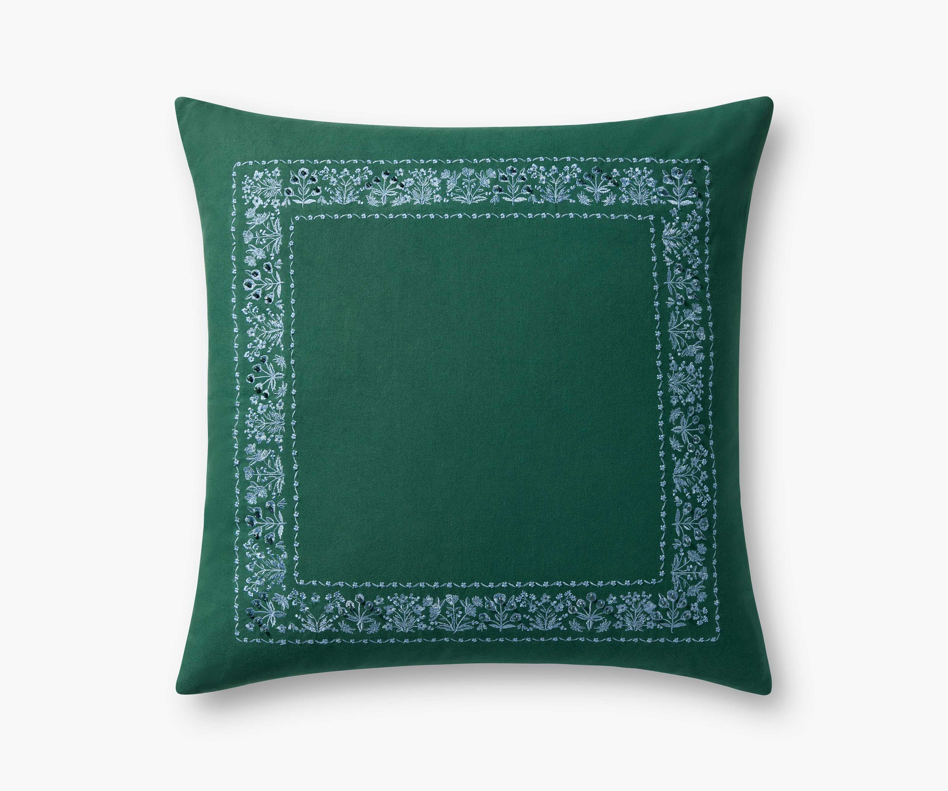Estee Border Embroidered Pillow - Hunter