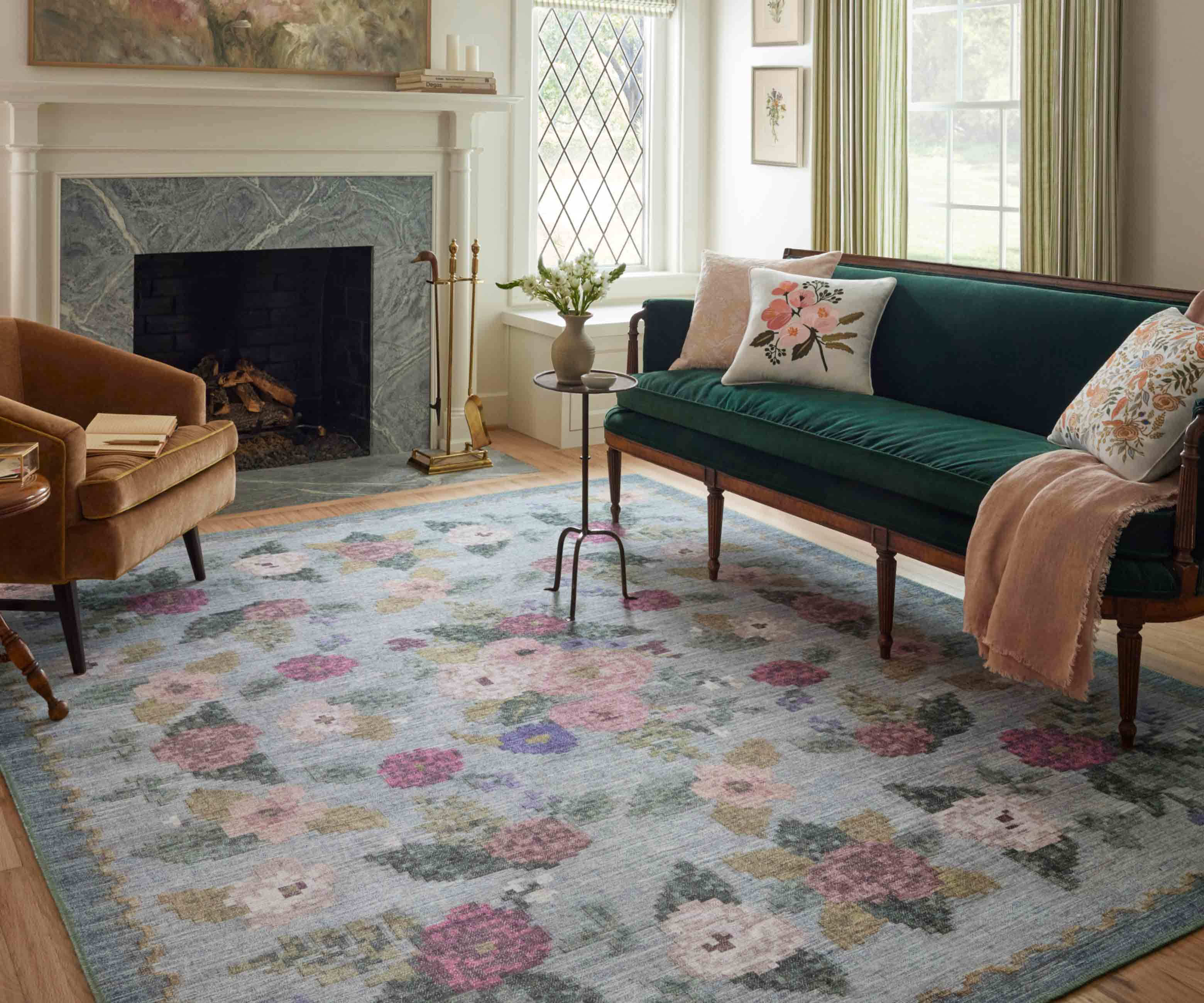Rosa Antique Rose Power Loomed Rug - Sky