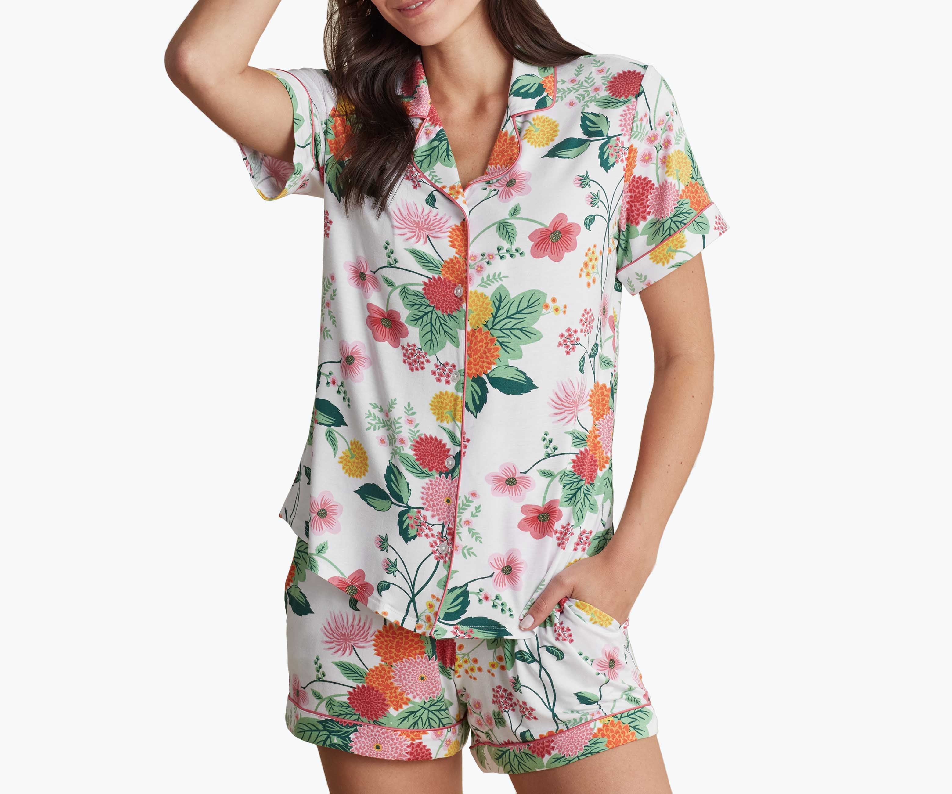 Tencel Modal Button Front Short Set - Dahlia