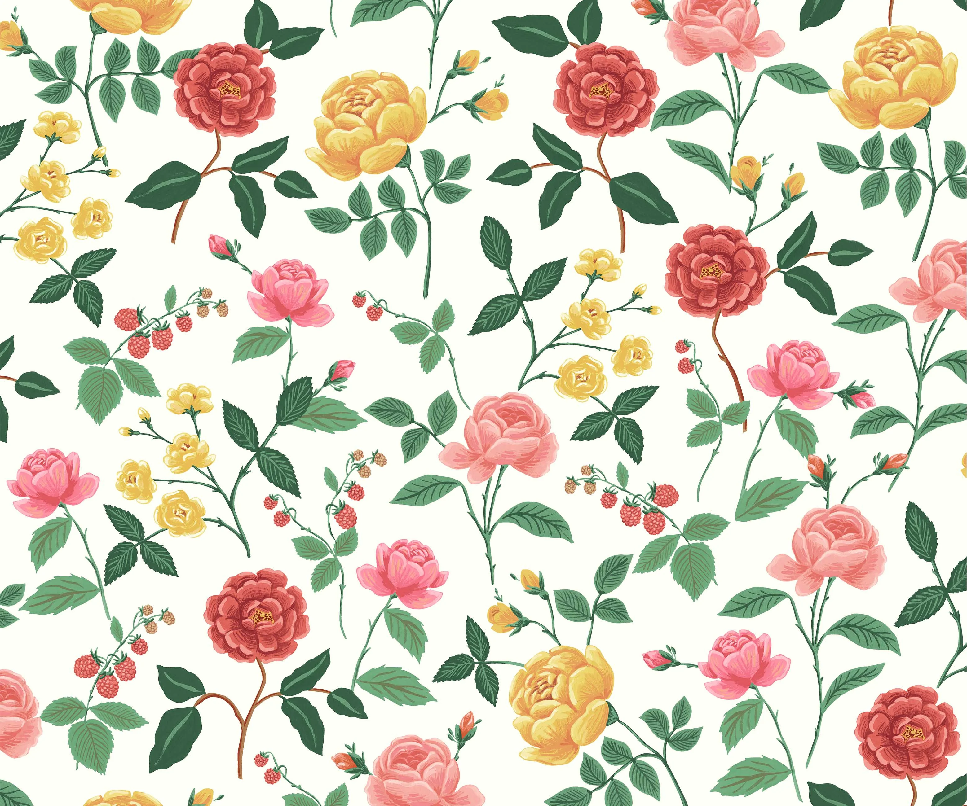 Roses Wallpaper - White & Blush