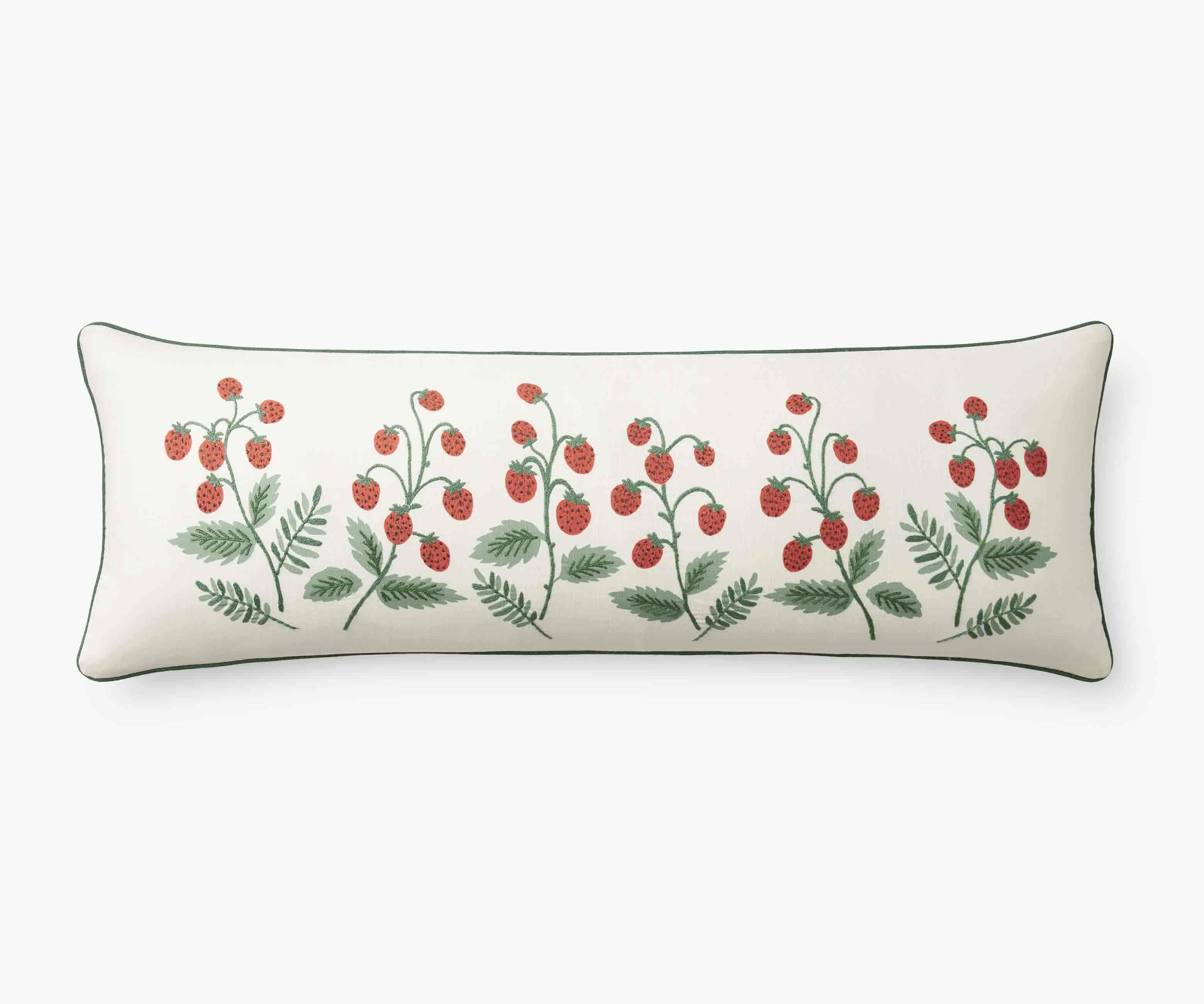 Embroidered Lumbar Pillow Cover - Strawberries