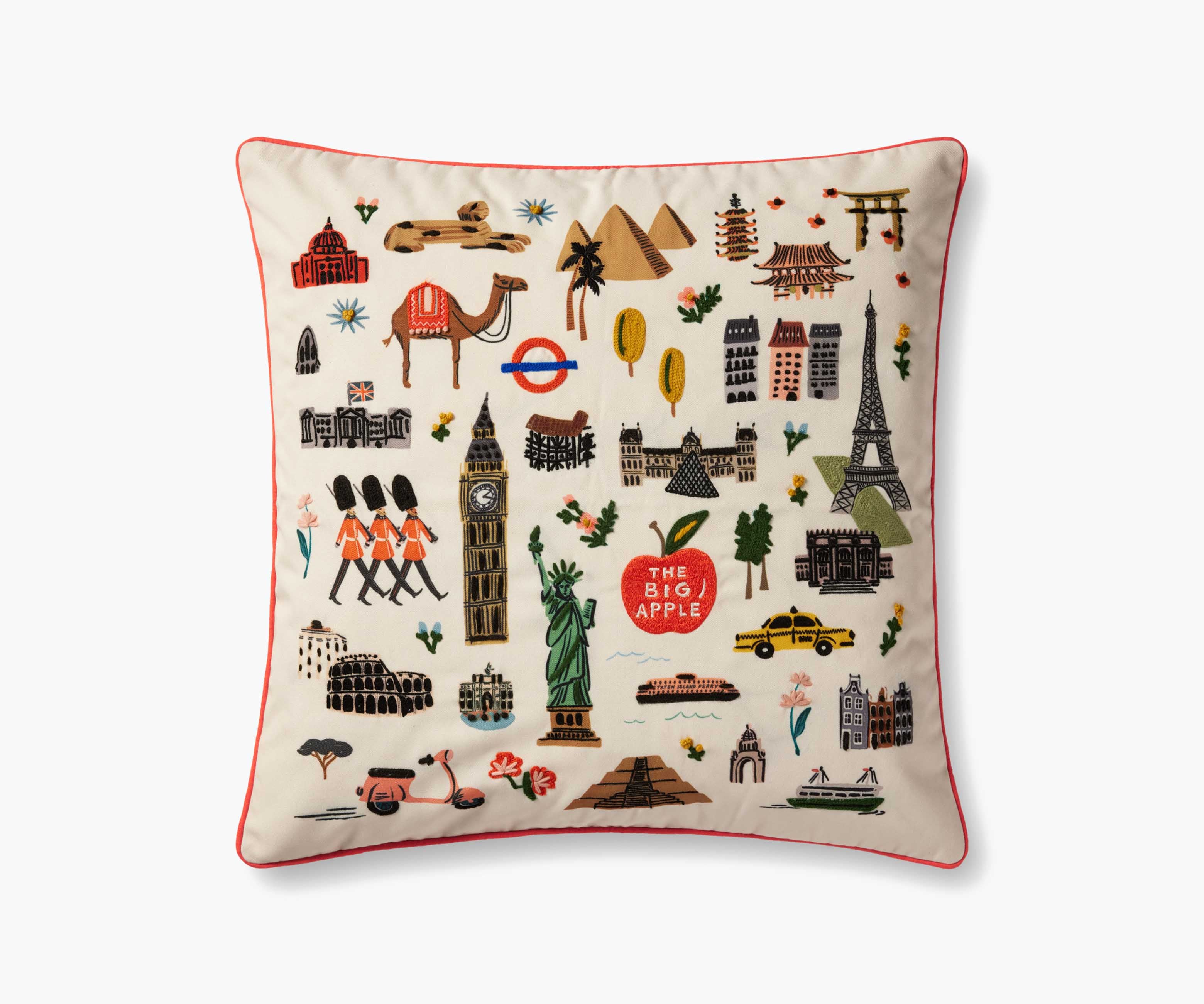 Bon Voyage Embroidered Pillow - Cream