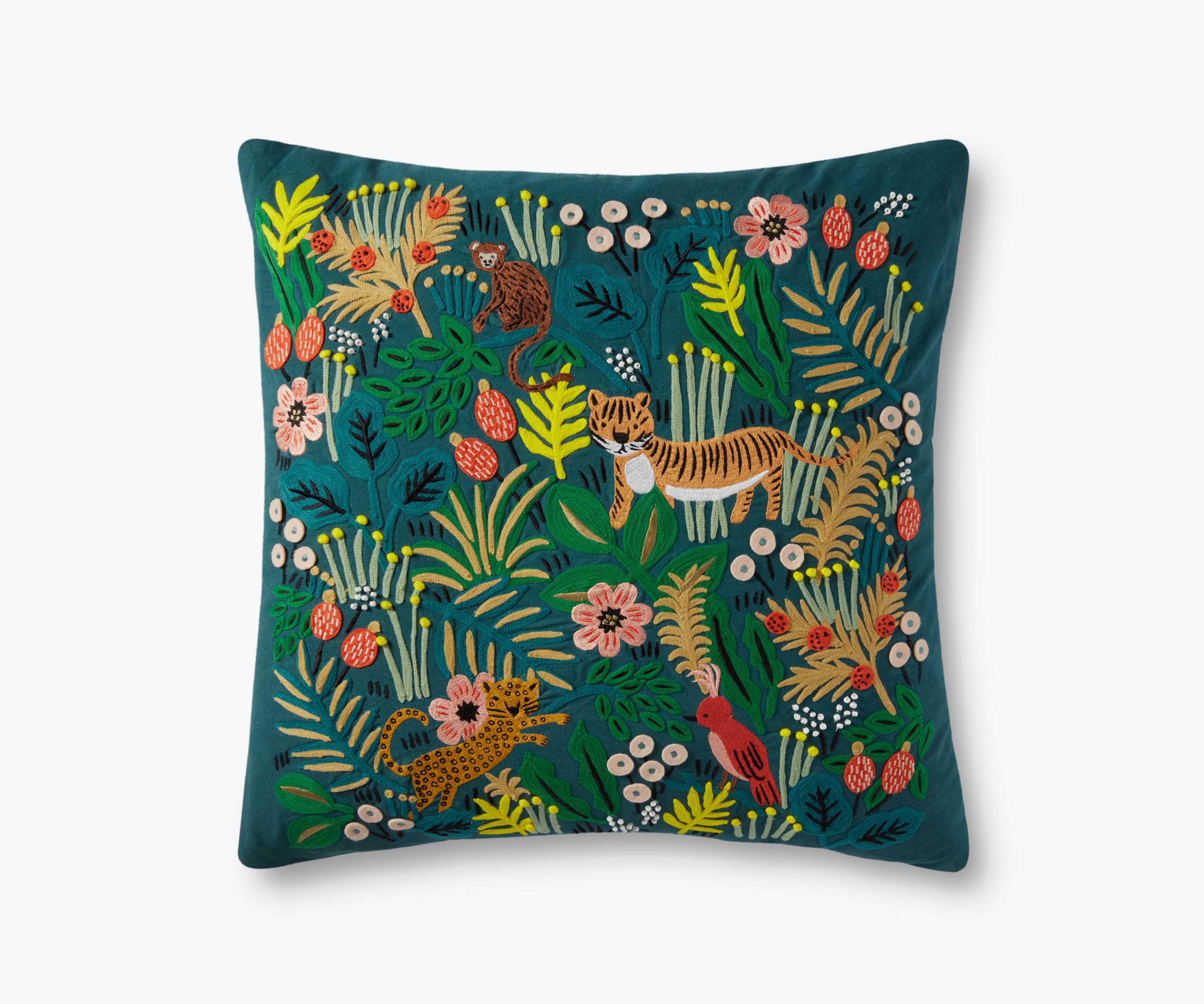 Jungle Embroidered Pillow - Multi