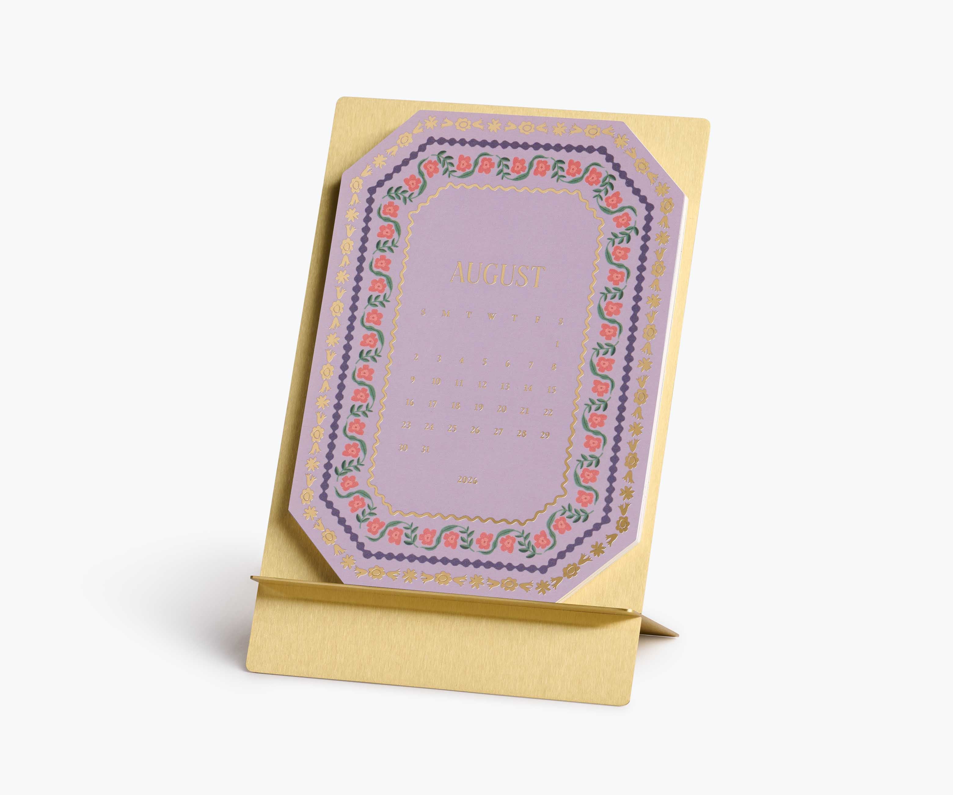 2026 Brass Easel Desk Calendar - Wildwood