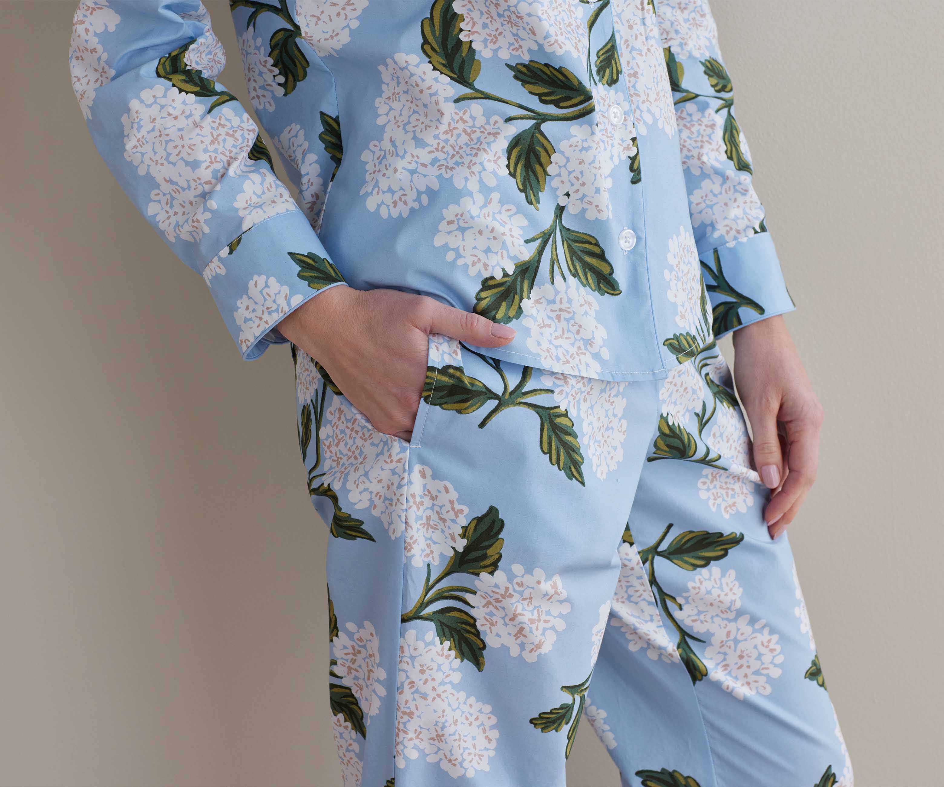 Poplin Button Front Long Set - Hydrangea