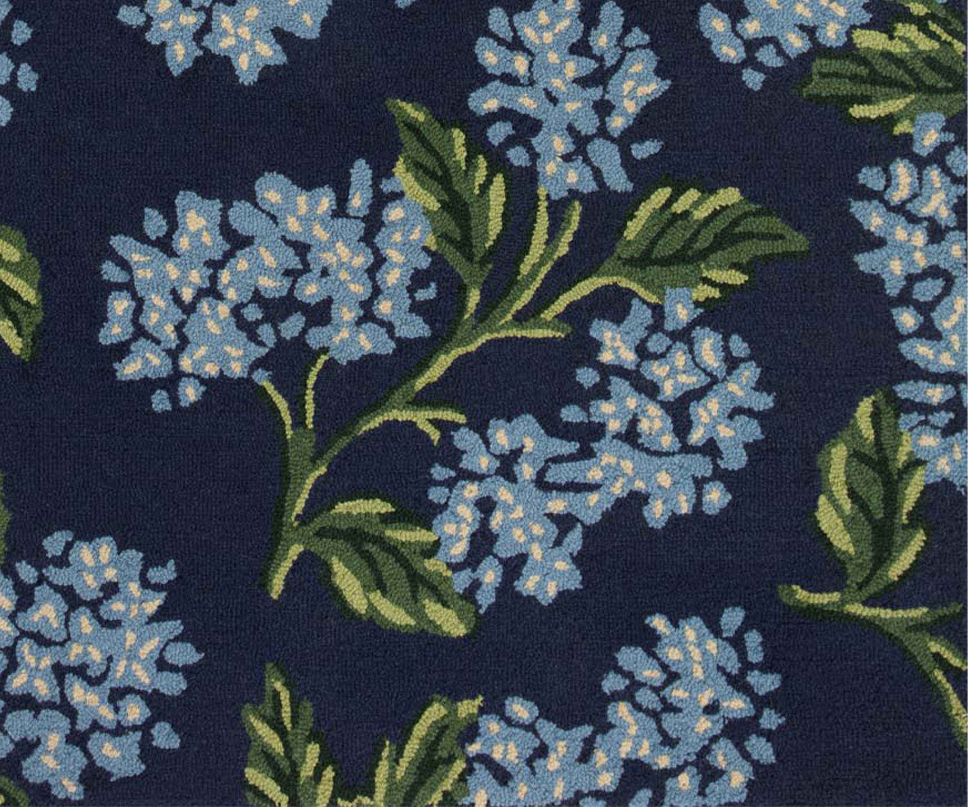 Joie Hydrangea Wool-Hooked Rug - Navy