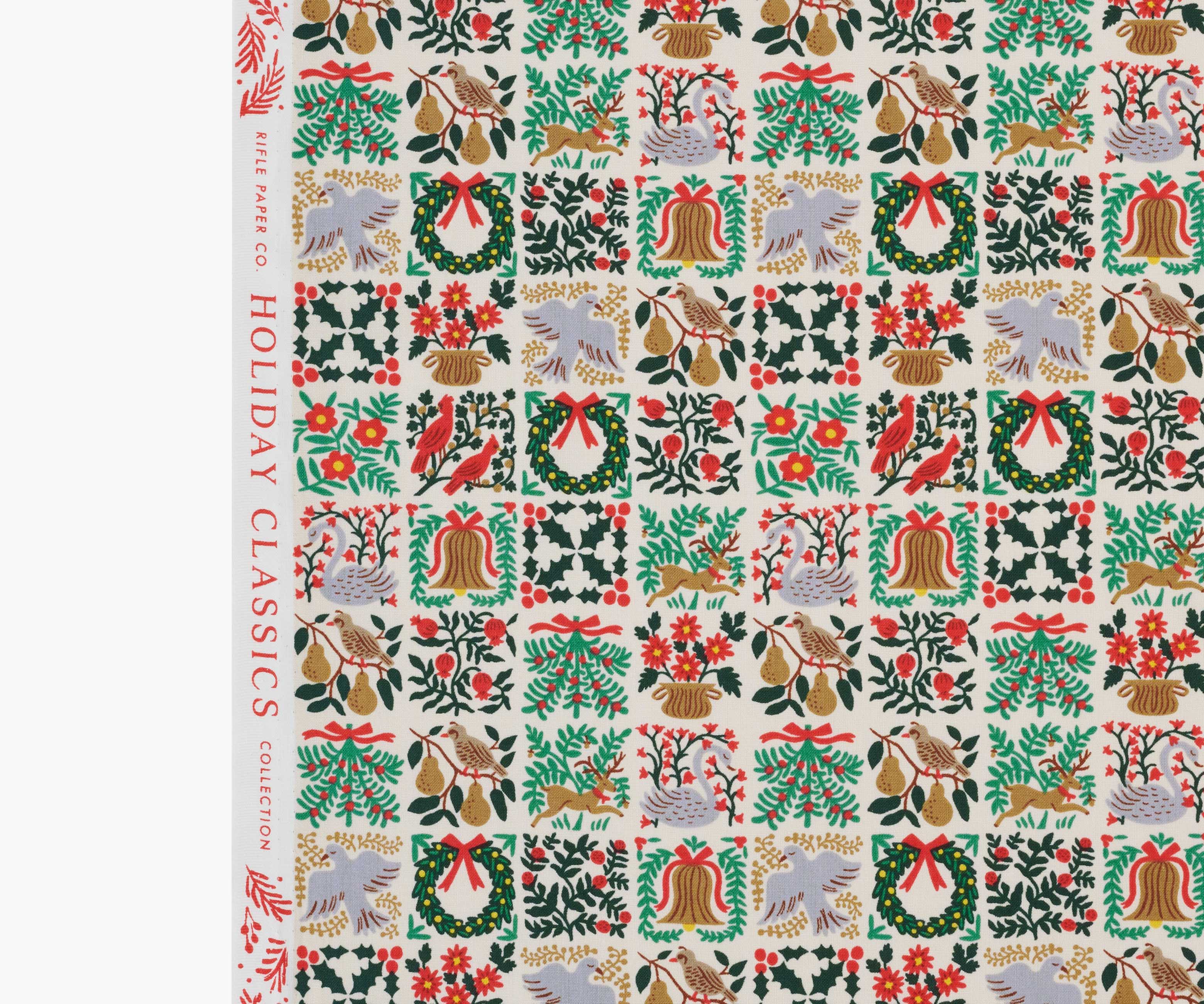 Christmastide Cotton Fabric - Cream