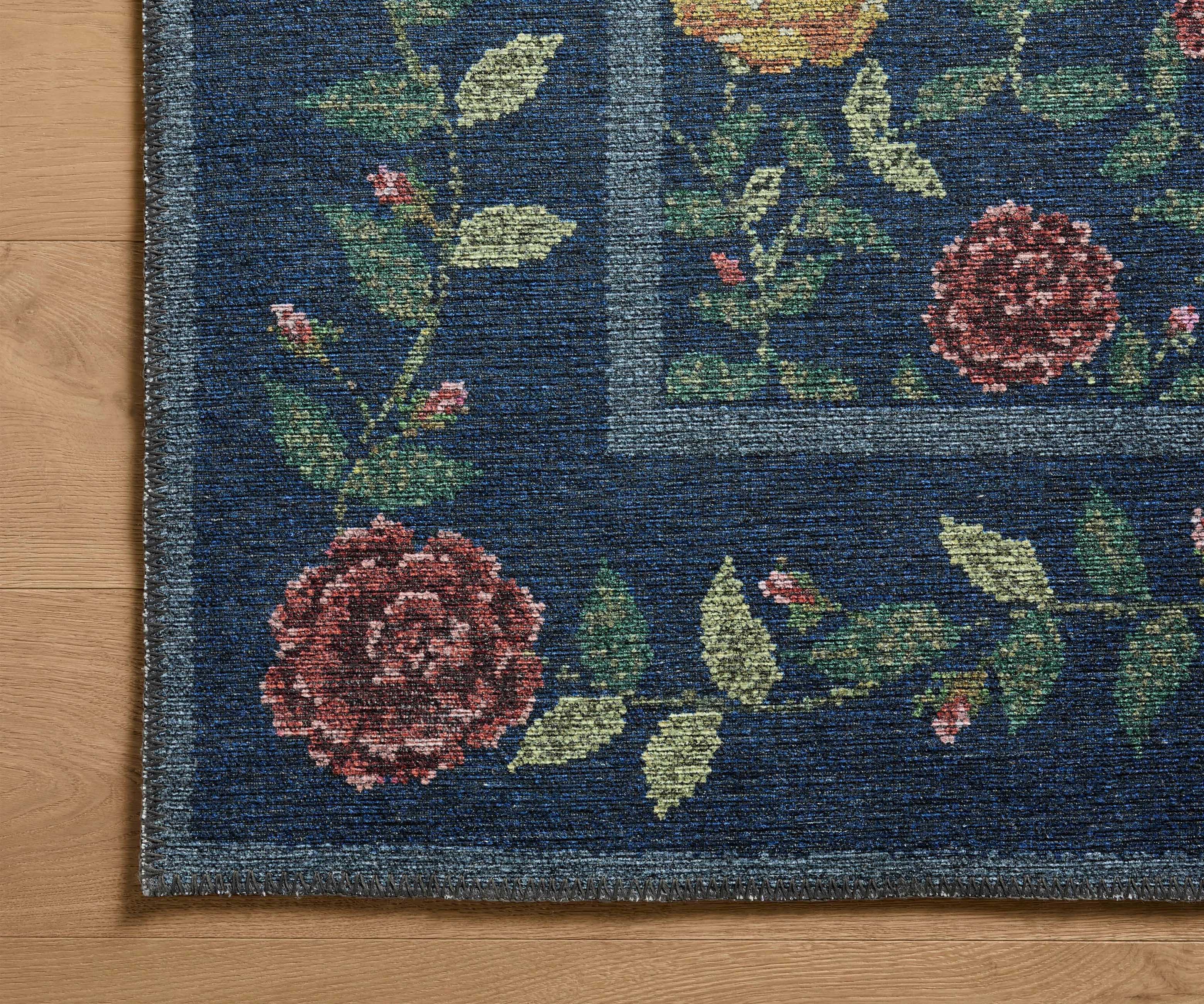 Wildwood Rose Trellis Printed Rug - Navy