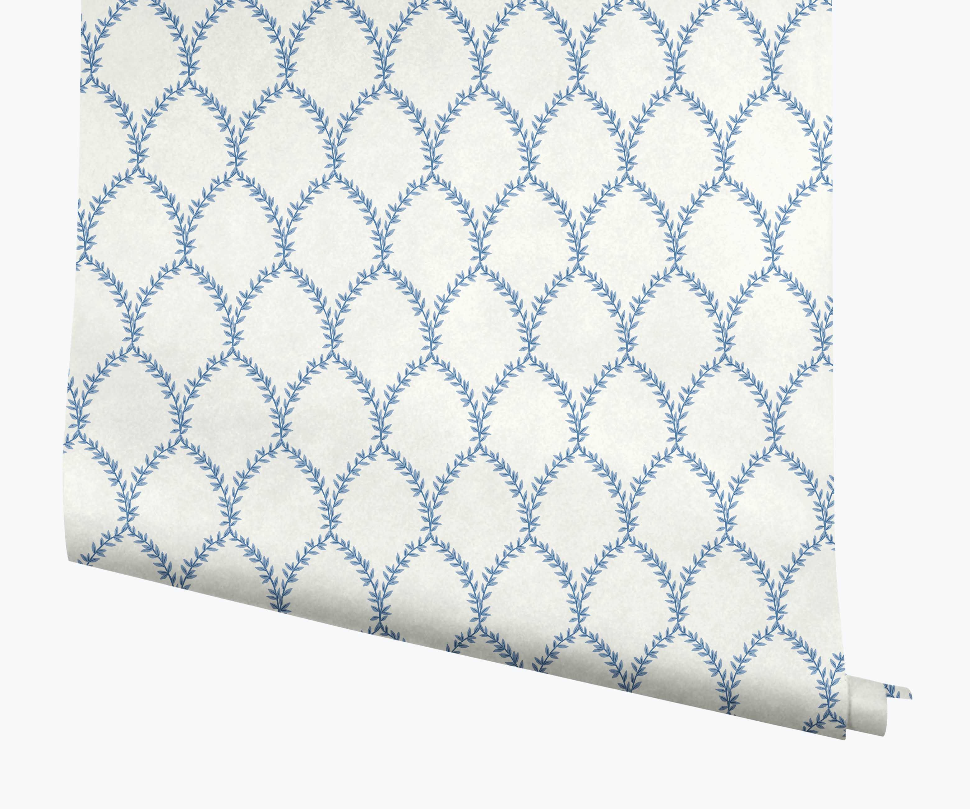 Laurel Wallpaper - Blue & White