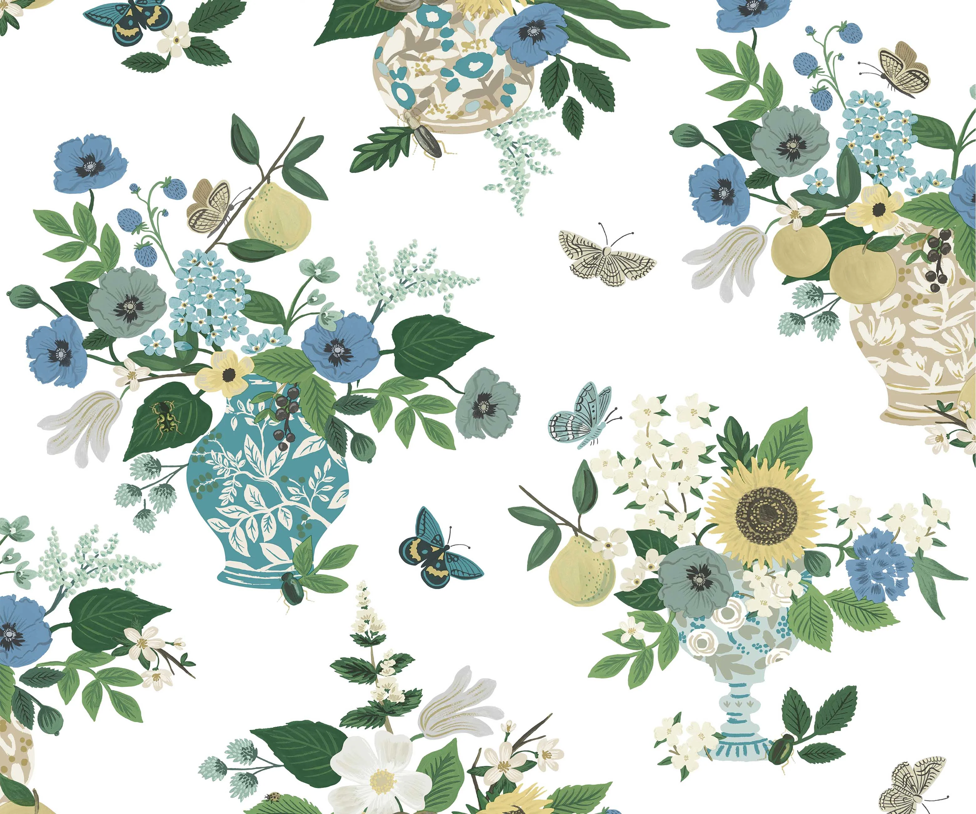 Flower Studies Wallpaper - Blue Multi