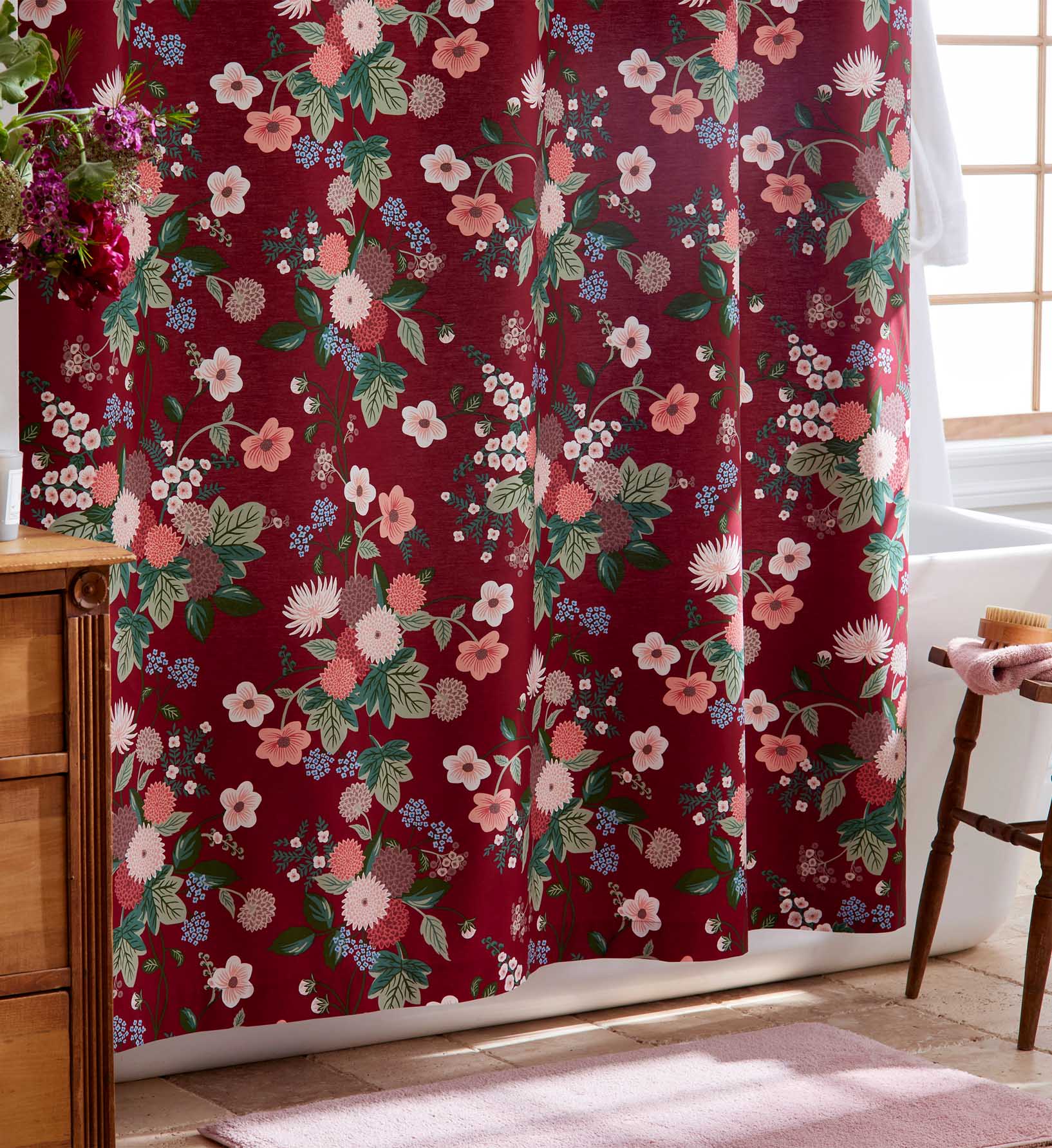 Percale Shower Curtain - Dahlia Merlot