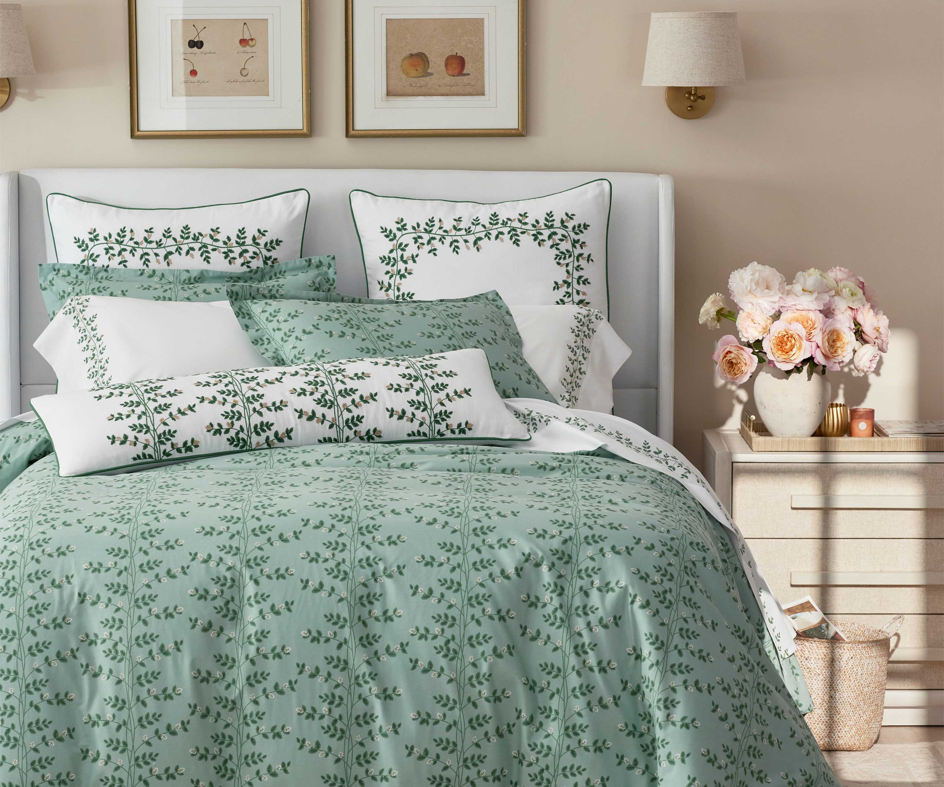 Embroidered Pillow Cover - Climbing Vines White