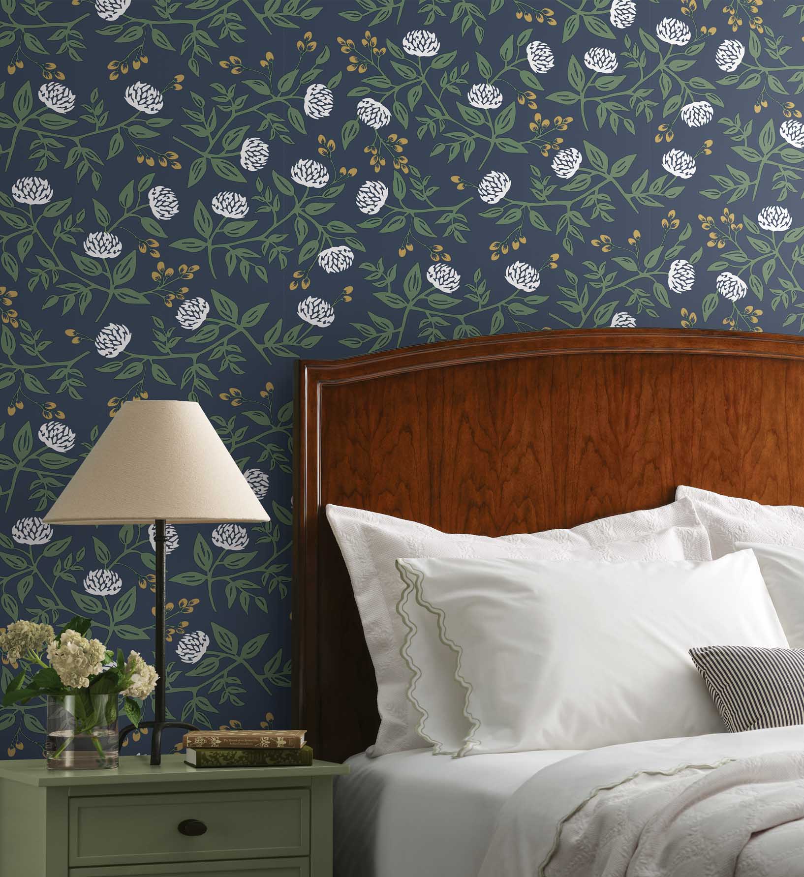 Peonies Peel & Stick Wallpaper Sample - Navy