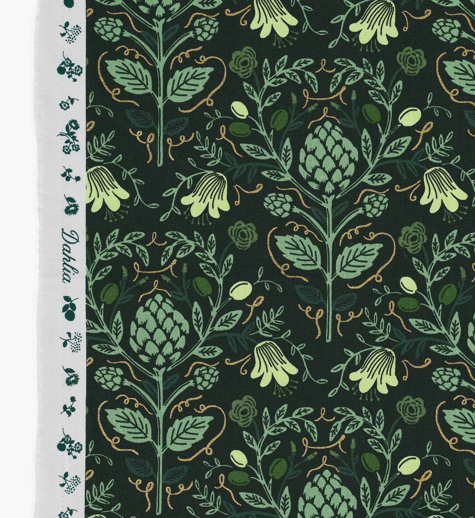 Artichoke Canvas Metallic Fabric - Hunter