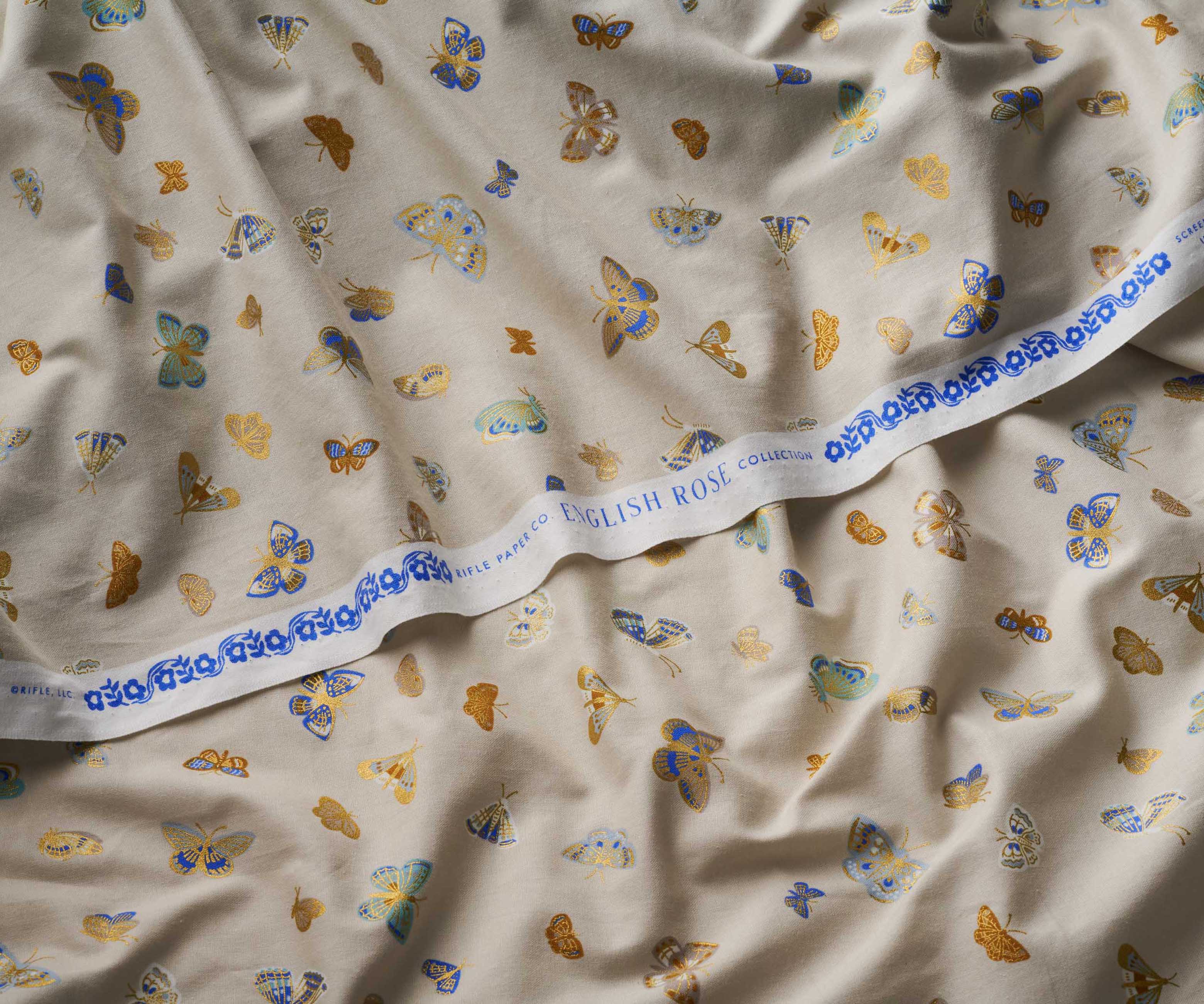 Butterfly House Cotton Metallic Fabric - Linen