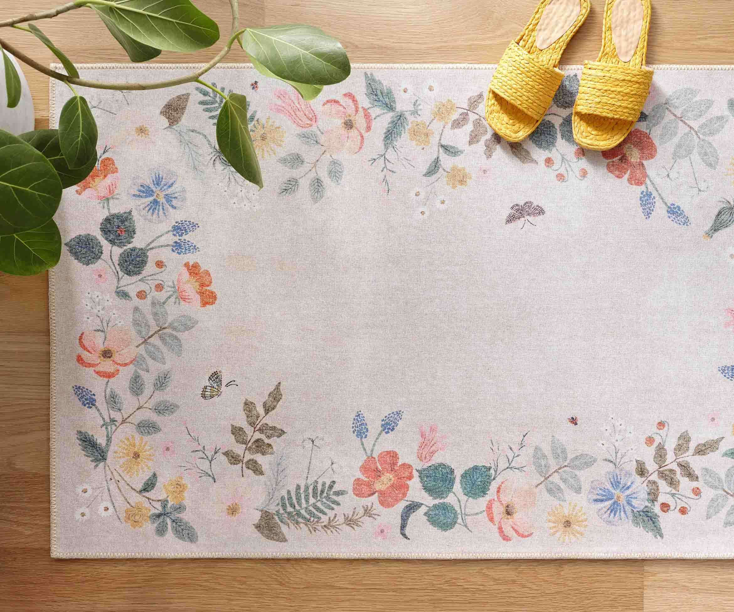 Atelier Strawberry Fields Border Non-Slip Rug - Cream