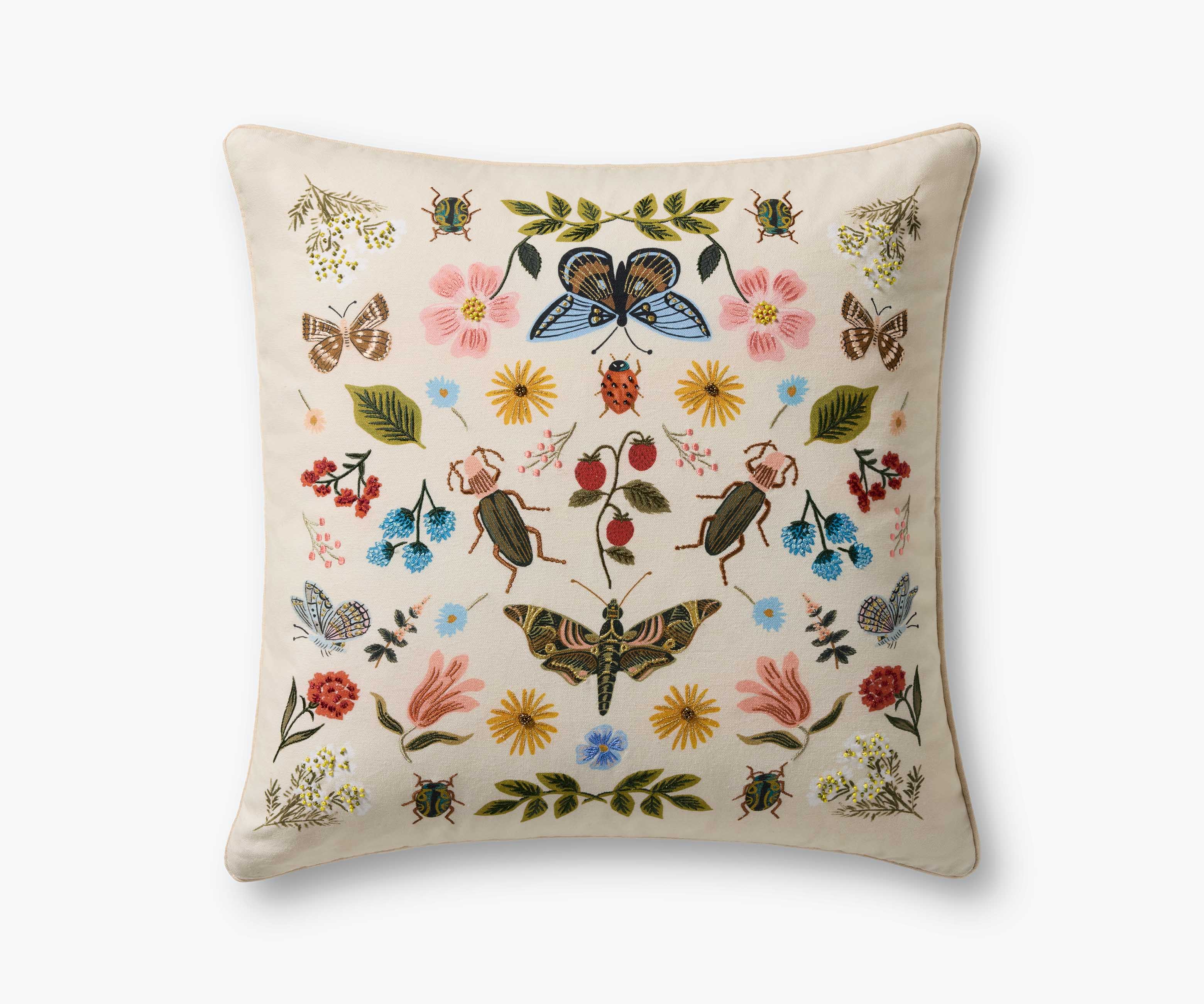 Curio Garden Embroidered Pillow - White