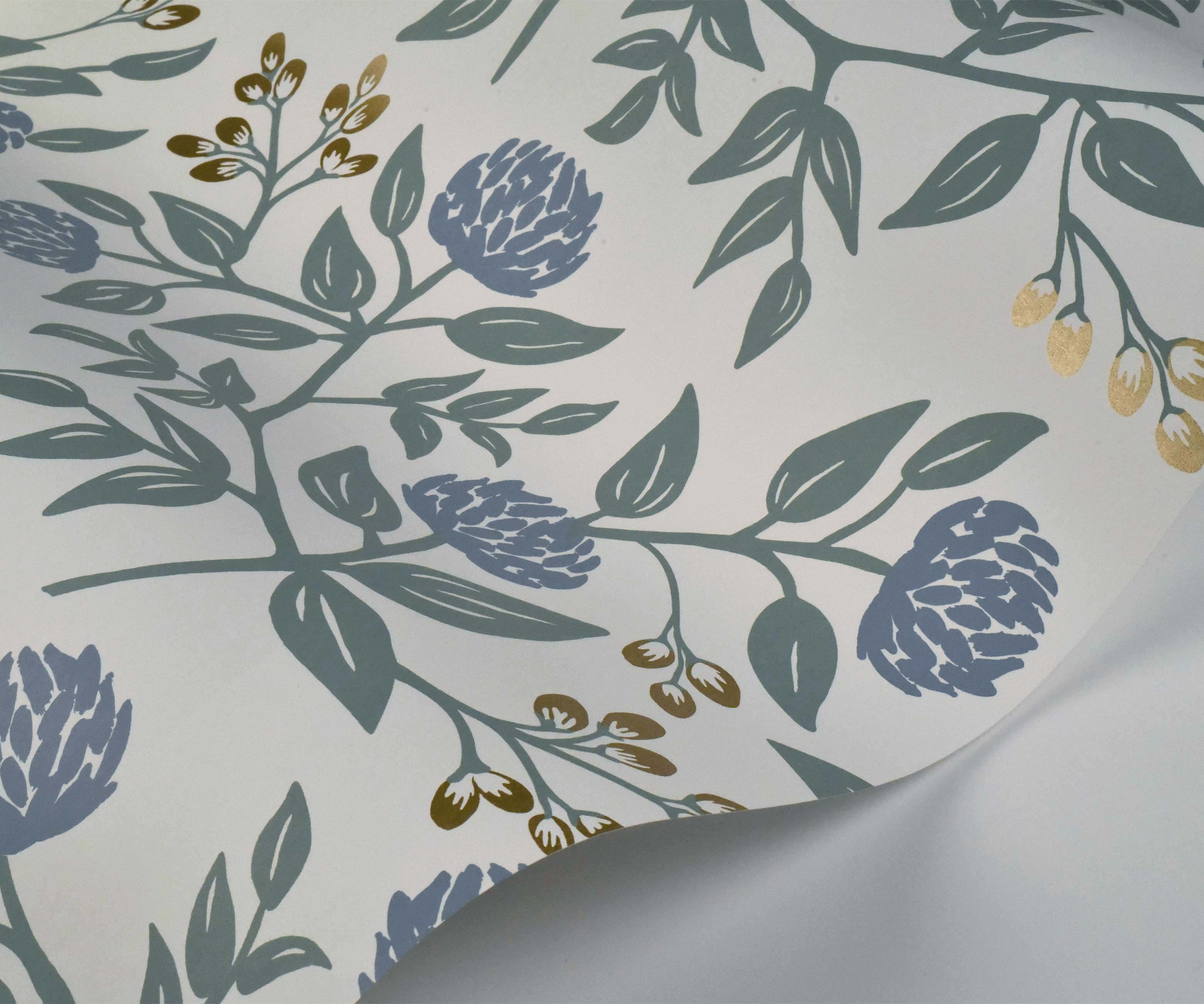 Peonies Wallpaper Sample - Periwinkle & Sage