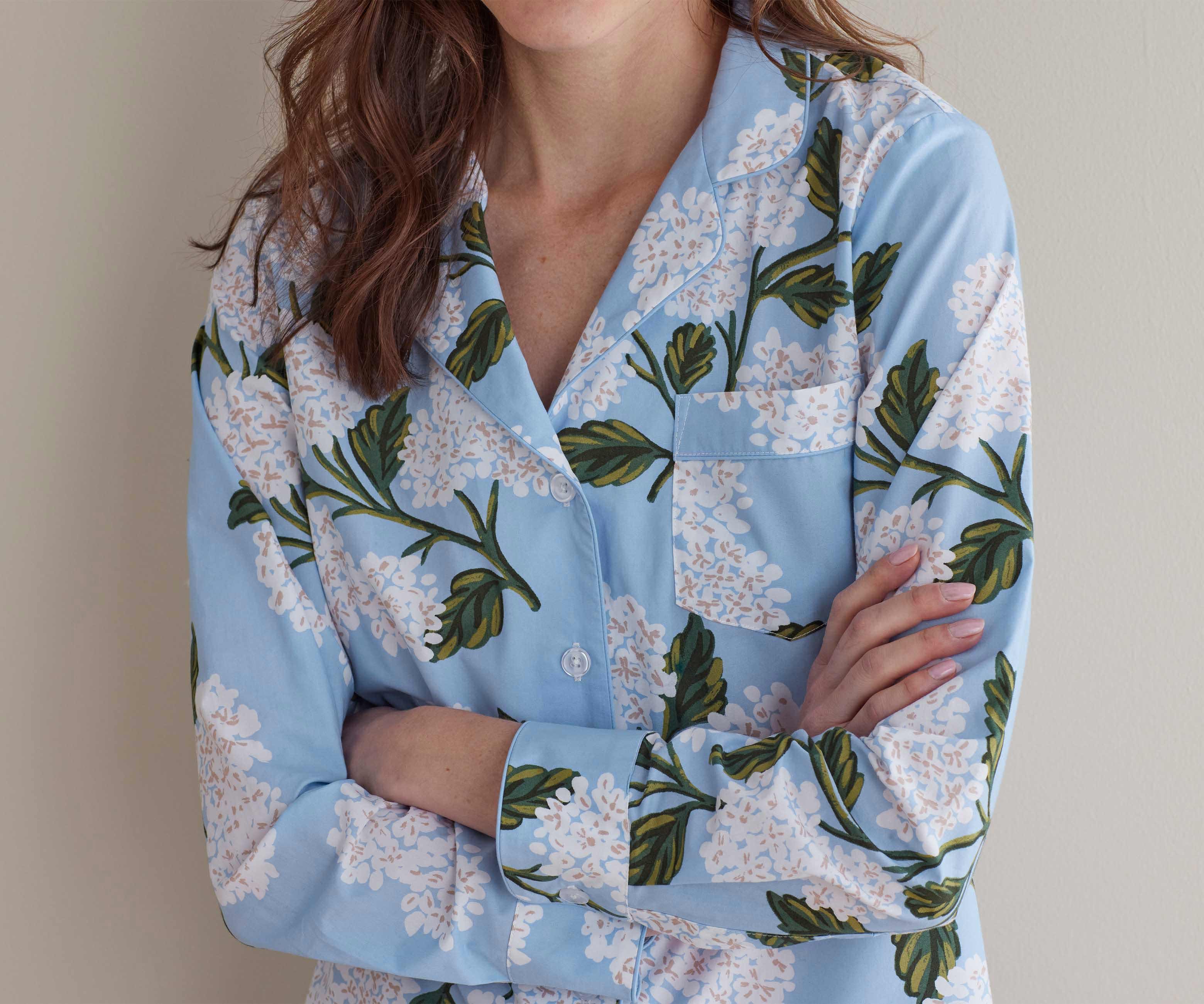 Poplin Button Front Long Set - Hydrangea