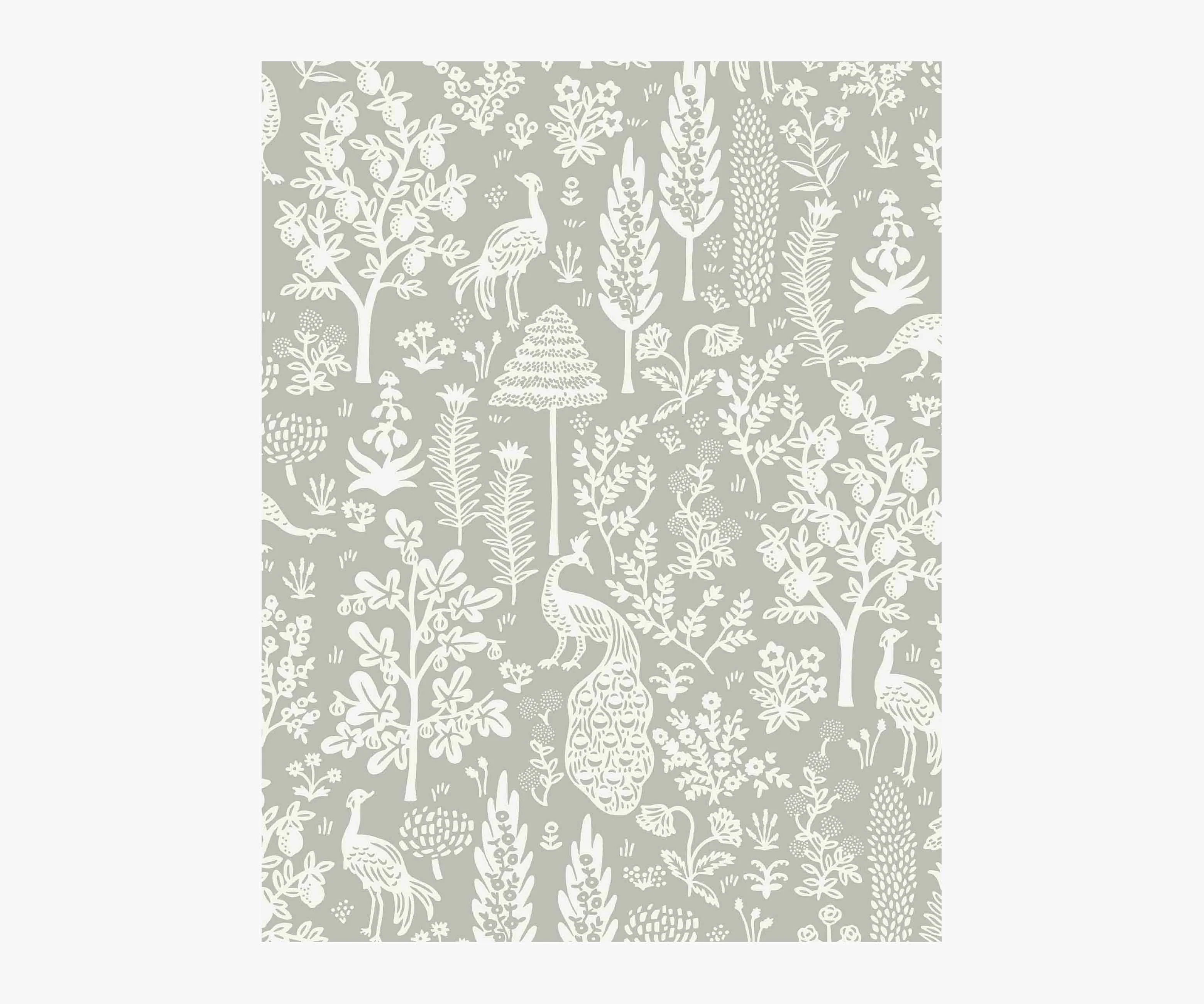 Menagerie Toile Wallpaper Sample - Grey & White