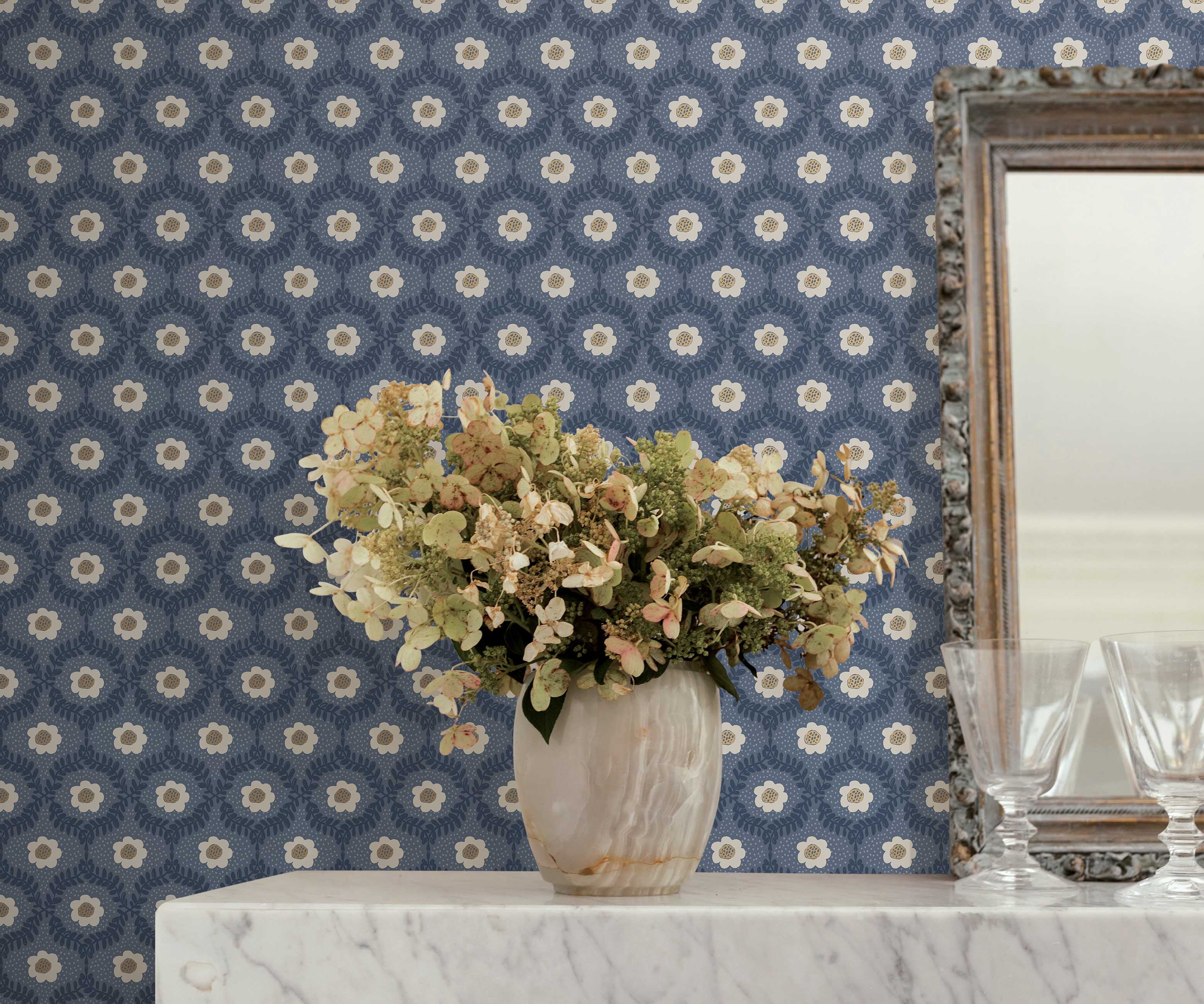 Emma Wallpaper Sample - Navy